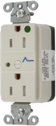 Hospital Grade Decorator Duplex Receptacle, 15A 125V, 2-Pole, Nylon, Light Almond