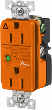 Surge Suppression Receptacle, 15A 125V, Isolated Ground, 5-15R, Orange