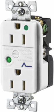 Circuit Watch Surge Suppression Receptacle, Hospital Grade, 15A 125V, 5-15R, White