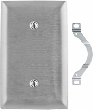 1-Gang Strap Mounted Blank Wallplate, 3.4 Inch Width, Stainless Steel Type 430