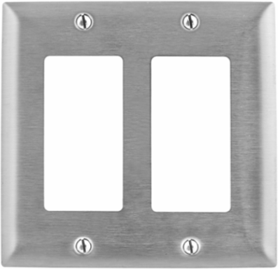 2-Gang Metallic Wall Plate with 2 GFCI Openings, 5.150 Inch Width, Stainless Steel