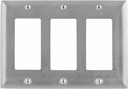 Stainless Steel 3-Gang Wallplate with 3 GFCI Openings, Standard Size, UL Listed