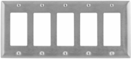 Stainless Steel 5-Gang Wallplate, Standard Size, Protective Film, UL Listed