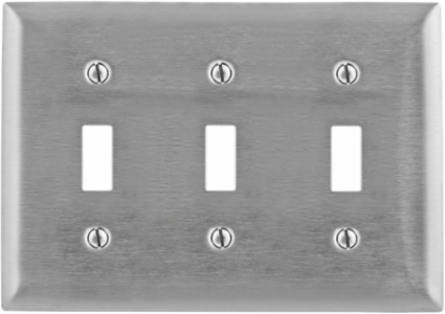 3-Gang Toggle Wall Plate - 4.700 Inch Width, Stainless Steel, UL Listed
