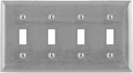 4-Gang Toggle Wall Plate, 430 Stainless Steel, 5 Inch Wide, UL Listed
