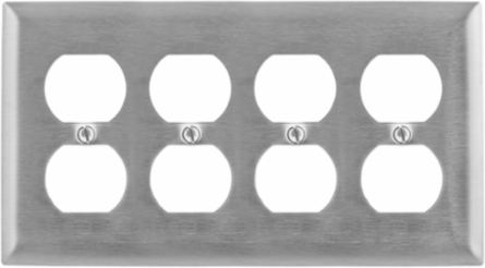 Stainless Steel Wallplate, 4-Gang, Standard Size, Duplex Openings