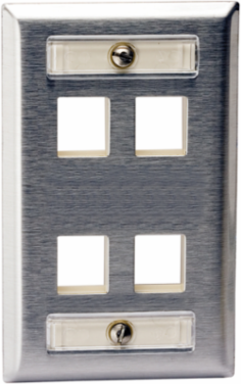 Stainless Steel Faceplate, 1-Gang, 4-Port, Keystone, Vertical Orientation