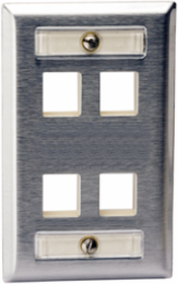 Stainless Steel Faceplate, 1-Gang, 4-Port, Keystone, Vertical Orientation