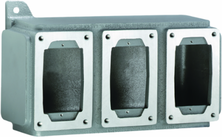 Aluminum Three-Gang Device Body with 1-1/2 Inch Hub Size, 15 x 6.63 x 4.5 Inch Dimensions