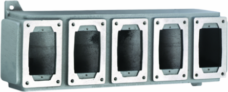 Aluminum Five-Gang Control Station Device Body, 1-1/2 Inch Hub Size, 18.25 in x 6.75 in x 6.125 in