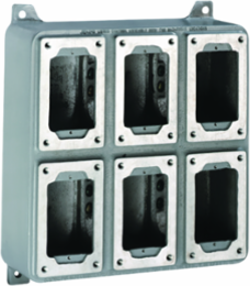 Aluminum Six-Gang Control Station Device Body, Max Hub Size 1-1/2 Inch, 15.25 x 13.5 x 9.75 Inch