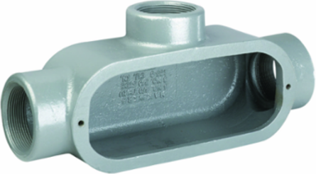 1/2 Inch T Hub Conduit Body, Iron, Raintight, 6 lb Gross Weight