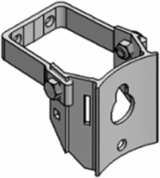 Stand off bracket with interlocking extrusions. Mounts H-bar and conduit 6” off face pole. Requires one 1/2” through bolt and one 1/2” lag bolt to attach to pole. 1/2” lag bolt and 1/2” through bolt
