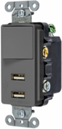 USB Charger & Switch Combo, 4-Port, 5V 2.1A, 15A 120V AC, Gray