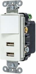 USB Charger and Switch Combo, 5V 2.1A, 4-Port, 15A 120V AC, White