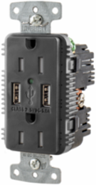 USB Charger Duplex Receptacle 15A 125V 2-Pole 3-Wire Black with 2 USB Ports