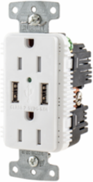USB Charger Duplex Receptacle, 15A, 125V, 2-Pole, 2 USB Ports, White