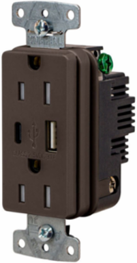 USB Charger Duplex Receptacle, 15A 125V, 3.1 A Type A & C Ports