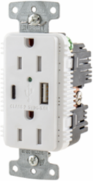 USB Charger Duplex Receptacle 15A 125V, 2-Pole 3-Wire, 5A Type A & C Ports, White