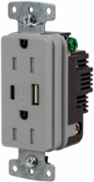 USB Charger Duplex Receptacle, 15A 125V, 3.1A USB Ports, Gray