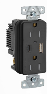 USB Outlet 2-Pole 3-Wire, NEMA 5-15R, 55W, Black