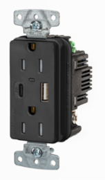 USB Outlet 2-Pole 3-Wire, NEMA 5-15R, 55W, Black