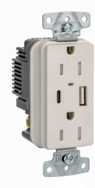 Tamper Resistant Receptacle NEMA 5-15R 15A 2-Pole 3-Wire USB 55W Light Almond