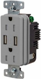 USB Charger Duplex Receptacle, 15A 125V, 2-Pole, 3.1A USB Ports