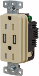USB Charger Duplex Receptacle, 15A 125V, 2-Pole, 3.1A Ports