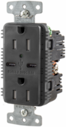 USB Charger Duplex Receptacle, 15A 125V, 2-Pole, Black with 2 Type-C Ports