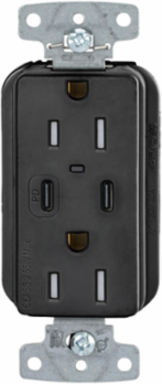 Tamper Resistant Receptacle 2-Pole 3-Wire NEMA 5-15R 15A 55W USB Ports
