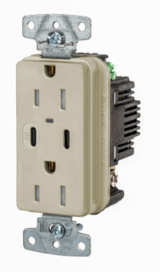 Tamper Resistant Receptacle, NEMA 5-15R, 2-Pole, 15A, 55W USB Ports, Ivory
