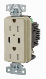 Tamper Resistant Receptacle, NEMA 5-15R, 2-Pole, 15A, 55W USB Ports, Ivory