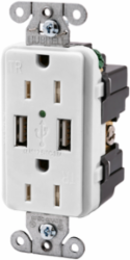 Duplex Receptacle with Dual USB 3.8A Ports, 2-Pole 15A 125V