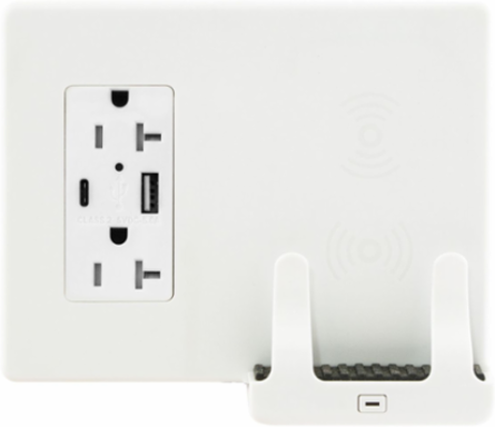 Wireless Wall Charger & Outlet, 7.5W, 125V, White, 2 Duplex Receptacles