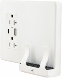 Wireless Wall Charger & Outlet, 7.5W, 125V, White, 2 Duplex Receptacles