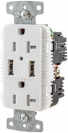 USB Charger Duplex Receptacle, 20A 125V, 2-Pole, 3-Wire, 2 Ports