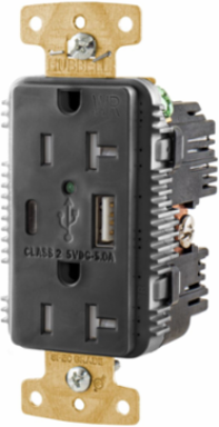 20A 125V Tamper Resistant Black Duplex Receptacle with 5A USB Ports