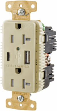 Tamper Resistant Duplex Receptacle with USB Ports, 20A 125V