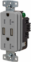 USB Charger Duplex Receptacle, 20A 125V, 2-Pole 3-Wire, 2 Type A Ports