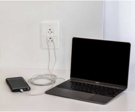 USB Charger Duplex Receptacle, 20A 125V,2-Pole 3-Wire Grounding, 5-20R, 2) 5A "C" USB Ports, White