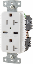 USB Charger Duplex Receptacle, 20A 125V,2-Pole 3-Wire Grounding, 5-20R, 2) 5A "C" USB Ports, White