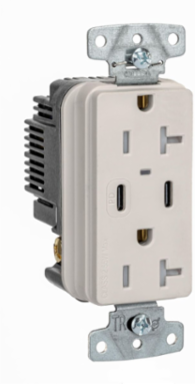 Tamper Resistant 2-Pole 3-Wire Receptacle, 125V, 20A, Light Almond