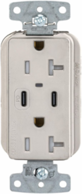 Tamper Resistant 2-Pole 3-Wire Receptacle, 125V, 20A, Light Almond
