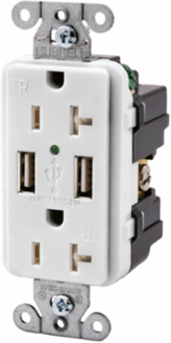 USB Charger Receptacle, 20A, 125V, Tamper-Resistant
