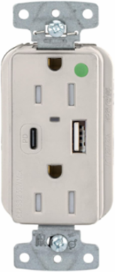 Tamper Resistant Receptacle NEMA 5-15R 2-Pole 3-Wire 55W USB Ports Light Almond