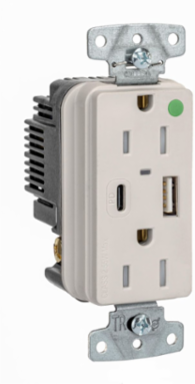 Tamper Resistant Receptacle NEMA 5-15R 2-Pole 3-Wire 55W USB Ports Light Almond