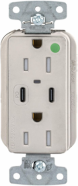 Tamper Resistant Receptacle NEMA 5-15R 2-Pole 3-Wire 55W USB-C Light Almond