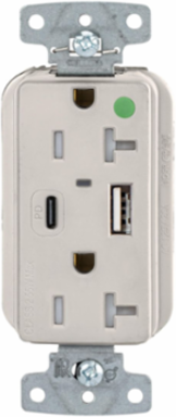 Tamper Resistant 2-Pole 3-Wire NEMA 5-20R Receptacle with USB 55W Power Delivery, Light Almond