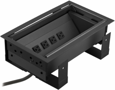 Recessed Furniture Connectivity Box, 4 Power Outlets, 3-Unit iStation, Black, 14 Inch Width